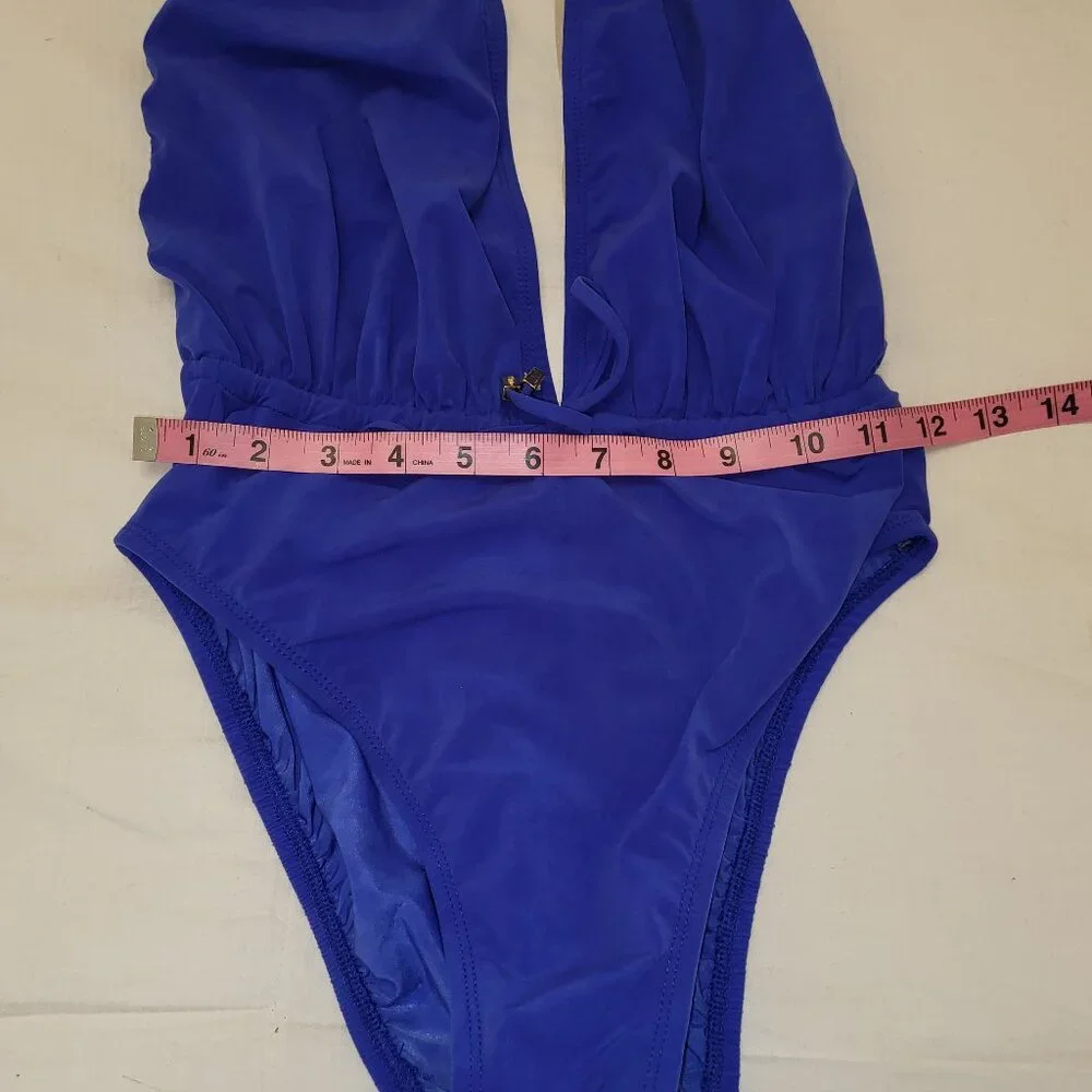 Unbranded Blue Violet Deep Plunging V-neck Halter One Piece Swim Suit - S/M - Picture 7 of 8
